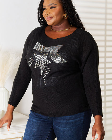 Sequin Graphic Dolman Sleeve Knit Top