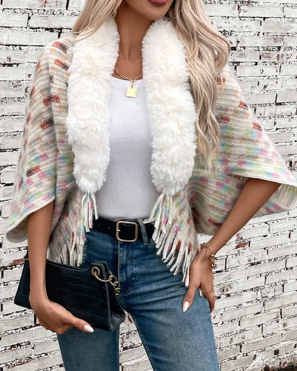 Fringe Fuzzy Open Front Poncho
