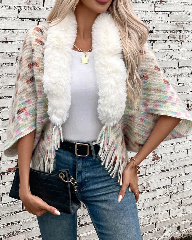 Fringe Fuzzy Open Front Poncho