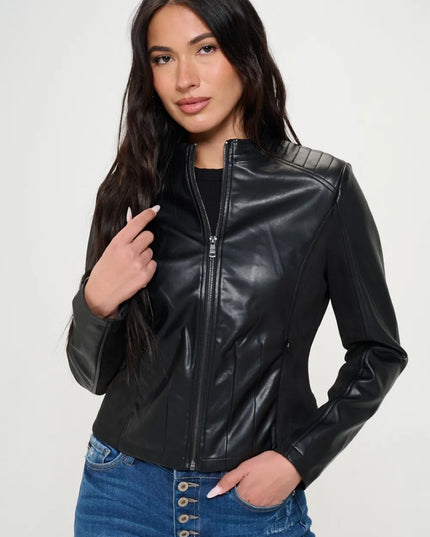 Coalition LA Zip Up Vegan Moto Jacket Black