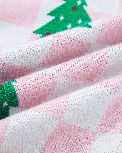 Christmas Tree Pattern Checkered Button V Neck Cardigan
