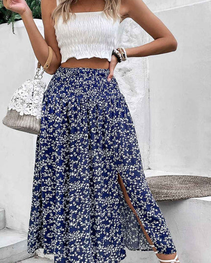 Perfee Ditsy Floral Slit High Waist Skirt