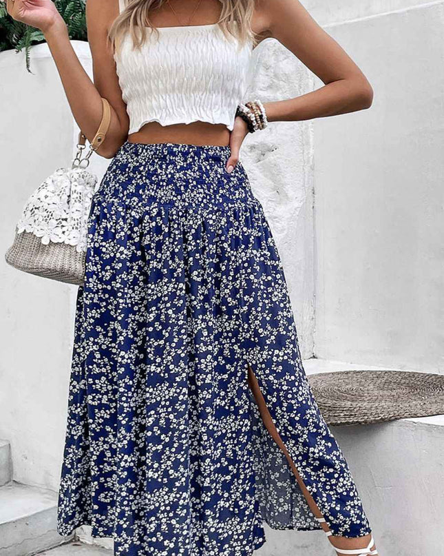 Perfee Ditsy Floral Slit High Waist Skirt