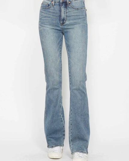 Judy Blue Full Size Tummy Control Back Embroidered Pocketed Bootcut Jeans Plus Size LONG INSEAM