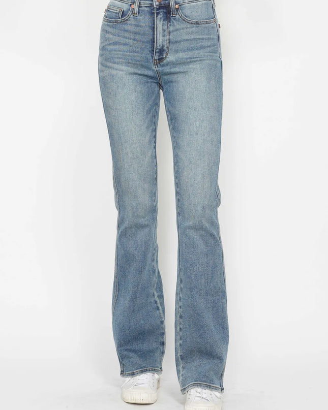 Judy Blue Full Size Tummy Control Back Embroidered Pocketed Bootcut Jeans Plus Size LONG INSEAM