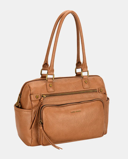 David Jones Zipper PU Leather Handbag Cognac One Size