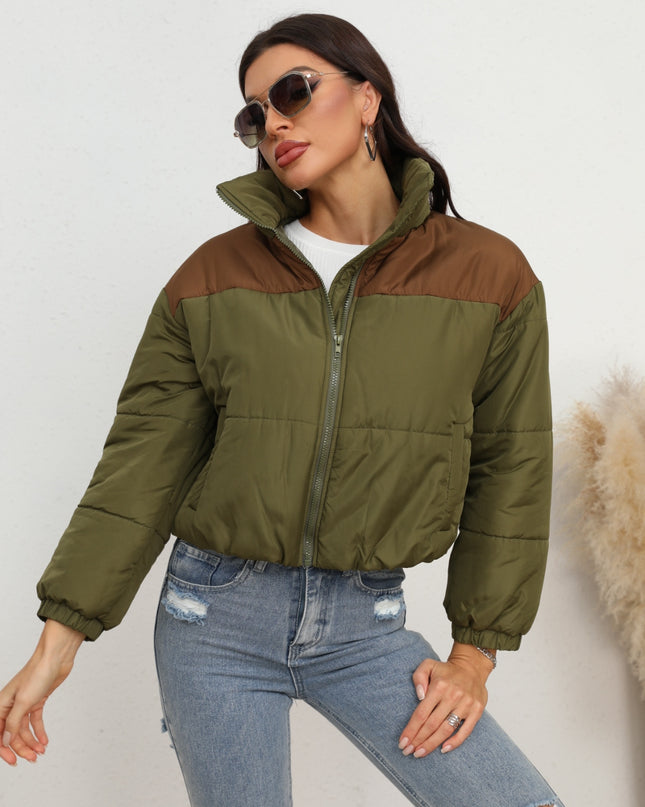 Two-Tone Zip-Up Puffer Jacket