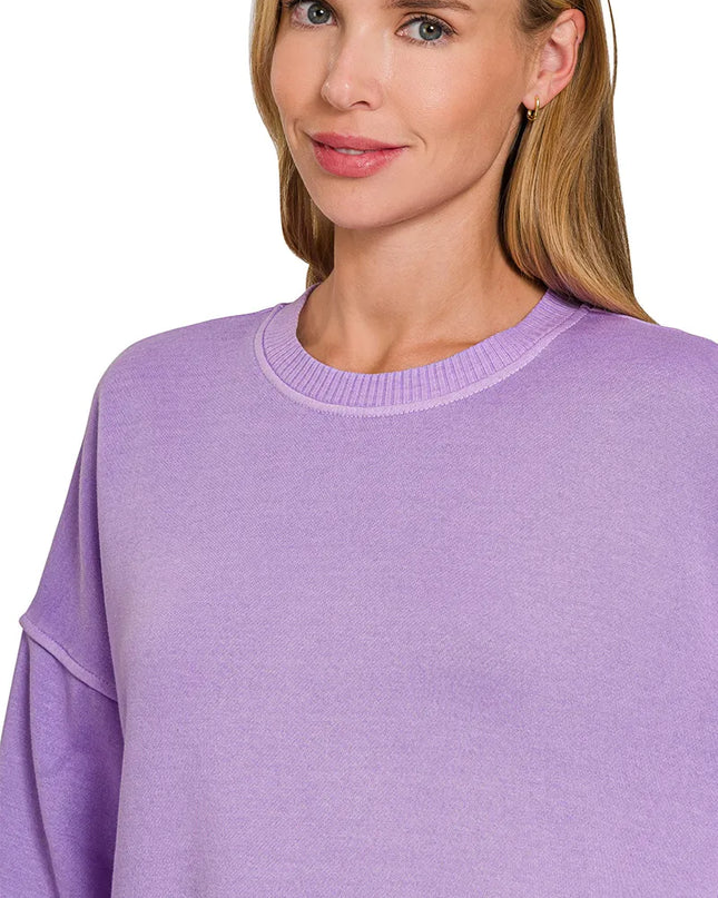 Zenana Pigment Dye Fleece Hi-low Hem Sweatshirt With Pocket