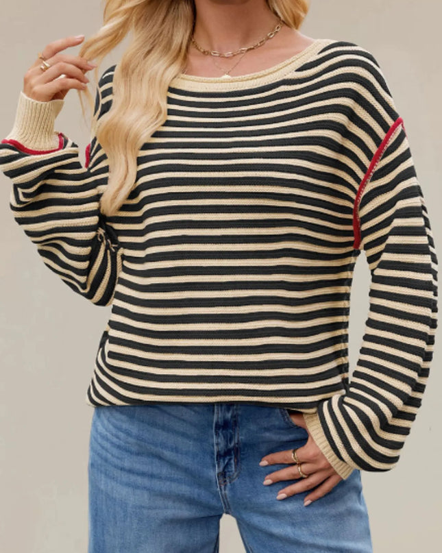 Slit Striped Oversized Sweater