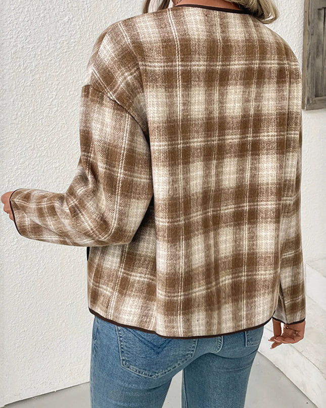 Plaid Long Sleeve Button-Up Jacket