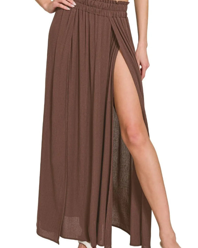 Zenana Woven Crinkle Gauze Long Skirts BROWN