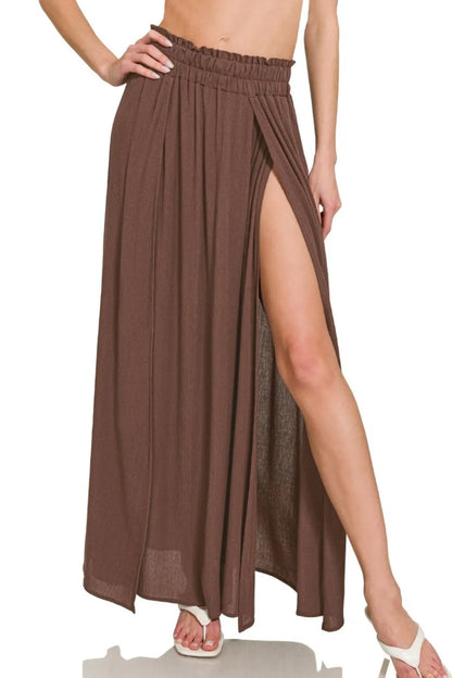 Zenana Woven Crinkle Gauze Long Skirts BROWN