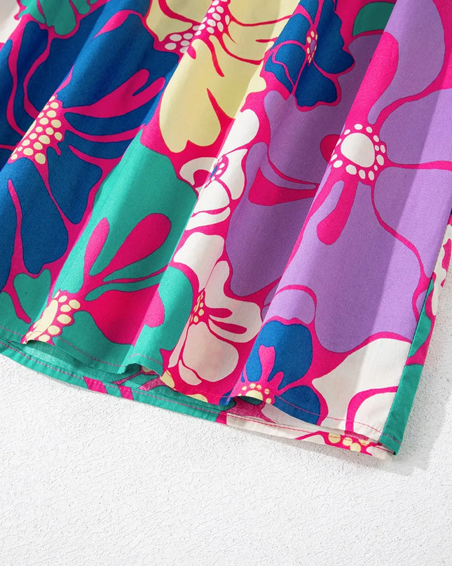 Floral Print Shirred Spaghetti Strap Loose Maxi Dress