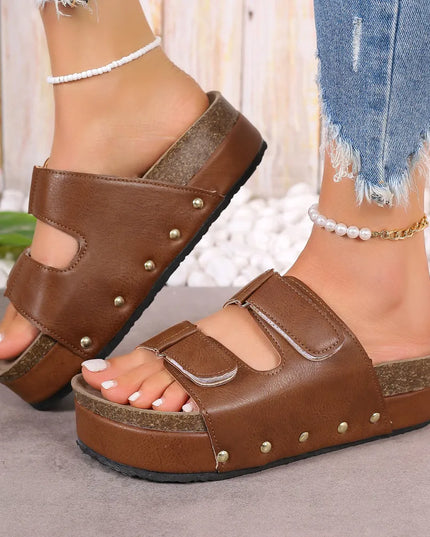 PU Leather Studded Platform Sandals 