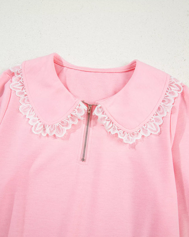 Peter Pan Lace Embellished Neck Sweatshirt and Skirt Two Piece Set