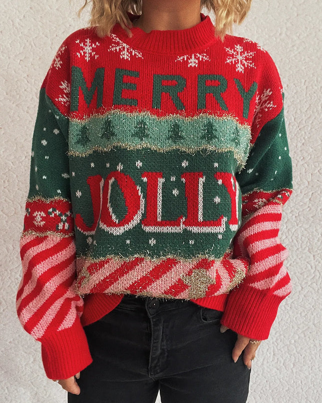 Christmas Letter Round Neck Long Sleeve Sweater