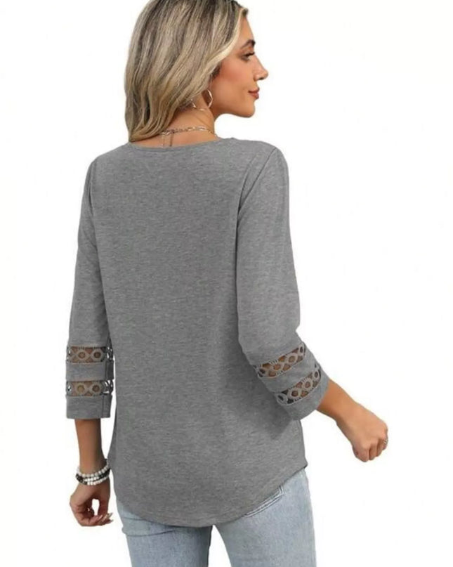 Full Size V-Neck 3/4 Sleeve T-Shirt Plus Size