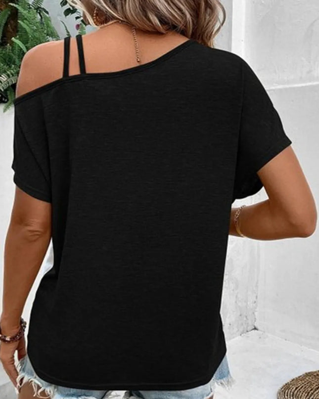Contrast Asymmetrical Neck Short Sleeve T-Shirt