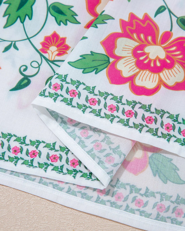 Floral Print Half Button Mandarin Neck 3/4 Sleeve Maxi Dress