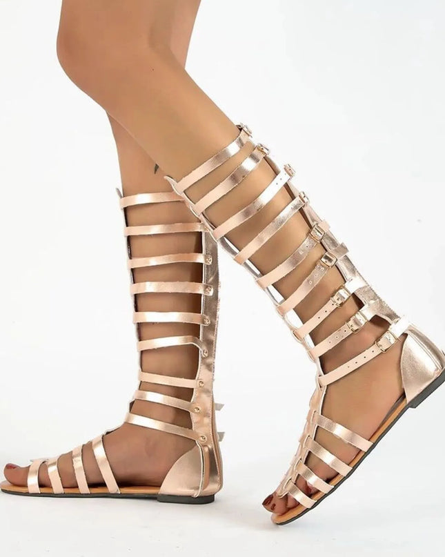 Strappy Sandals with Multiple Buckles Gold
