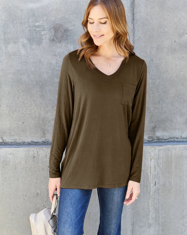 Basic Bae Full Size V-Neck Long Sleeve Top
