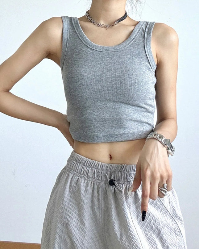 Ribbed Crop Tank Top Light Gray