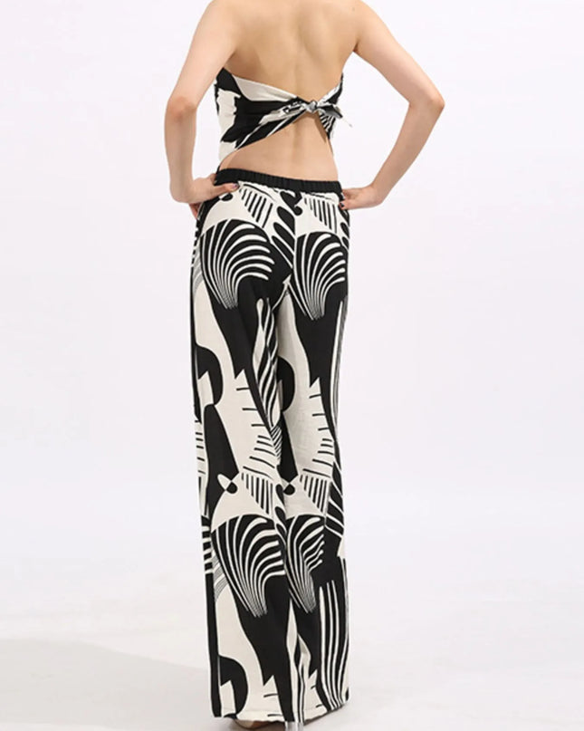 Abstract Print Tube Top and Wide Leg Pants Two-Piece Set