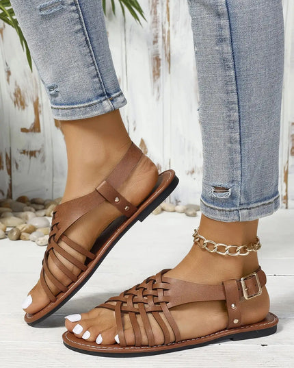 Woven Strappy Flat Sandals 