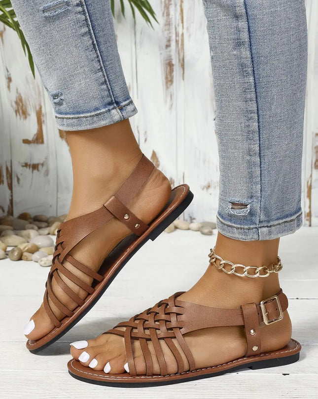 Woven Strappy Flat Sandals 
