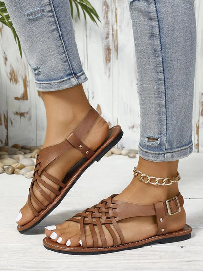 Woven Strappy Flat Sandals 