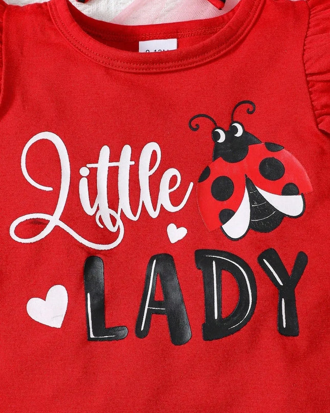 Children's Headband, Round Neck Ruffle Sleeve Top and Pants Set