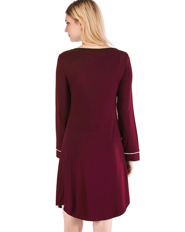 Round Neck Night Dress with Pocket