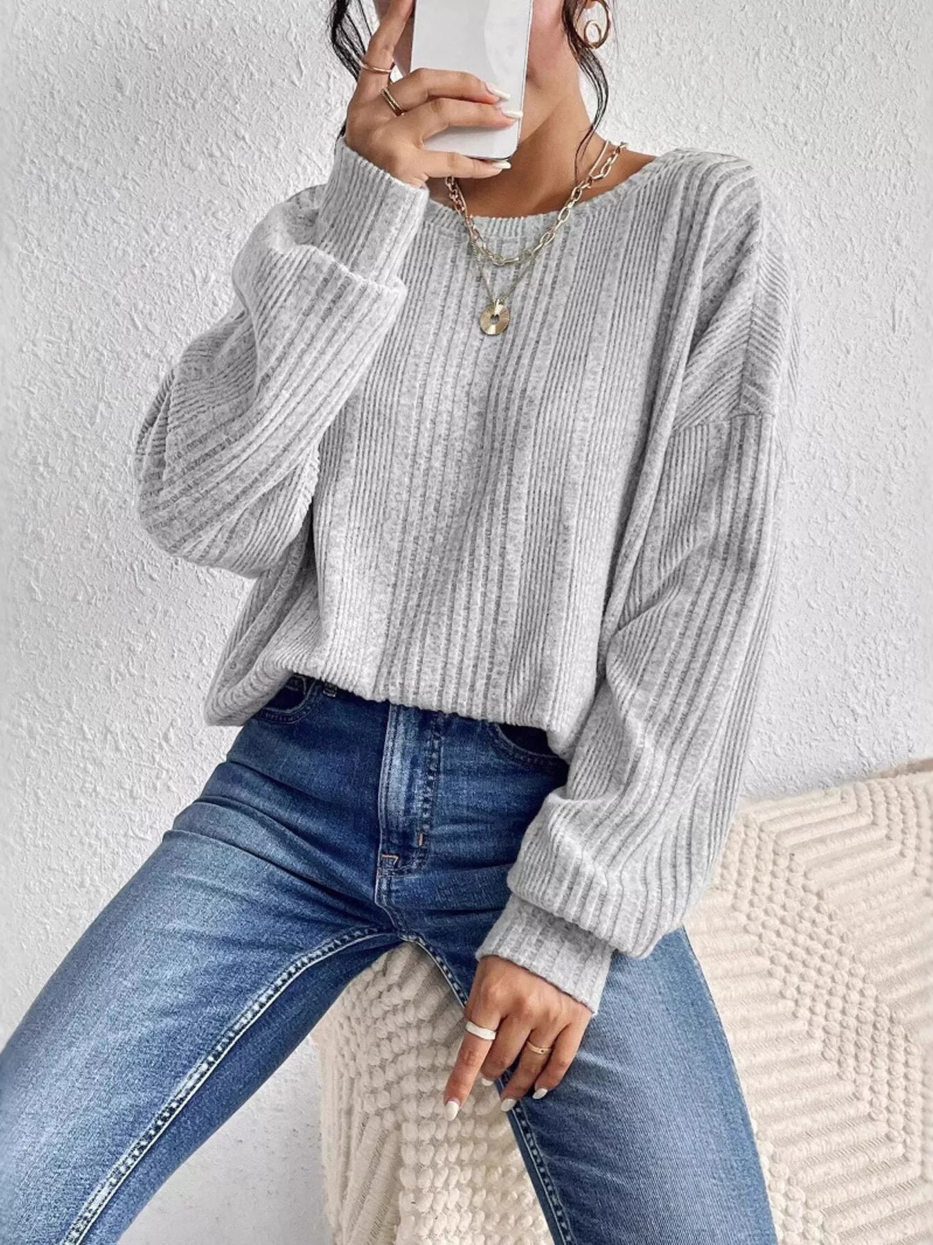 Crisscross Back Long Sleeve Knit Top
