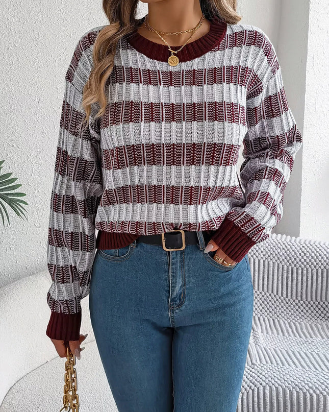 Striped Round Neck Long Sleeve Sweater