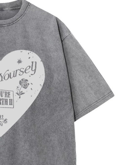 Heart Round Neck Short Sleeve T-Shirt 