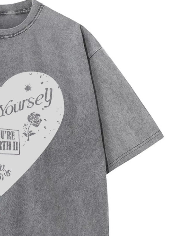 Heart Round Neck Short Sleeve T-Shirt 