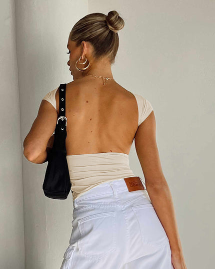 Backless Short Sleeve Cropped Blouse