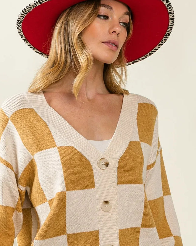 BiBi Checked V-neck Cardigan