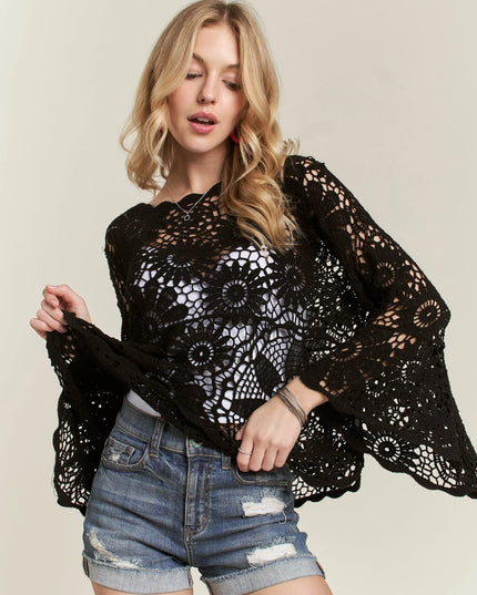ADORA Bell Sleeve Crochet Top