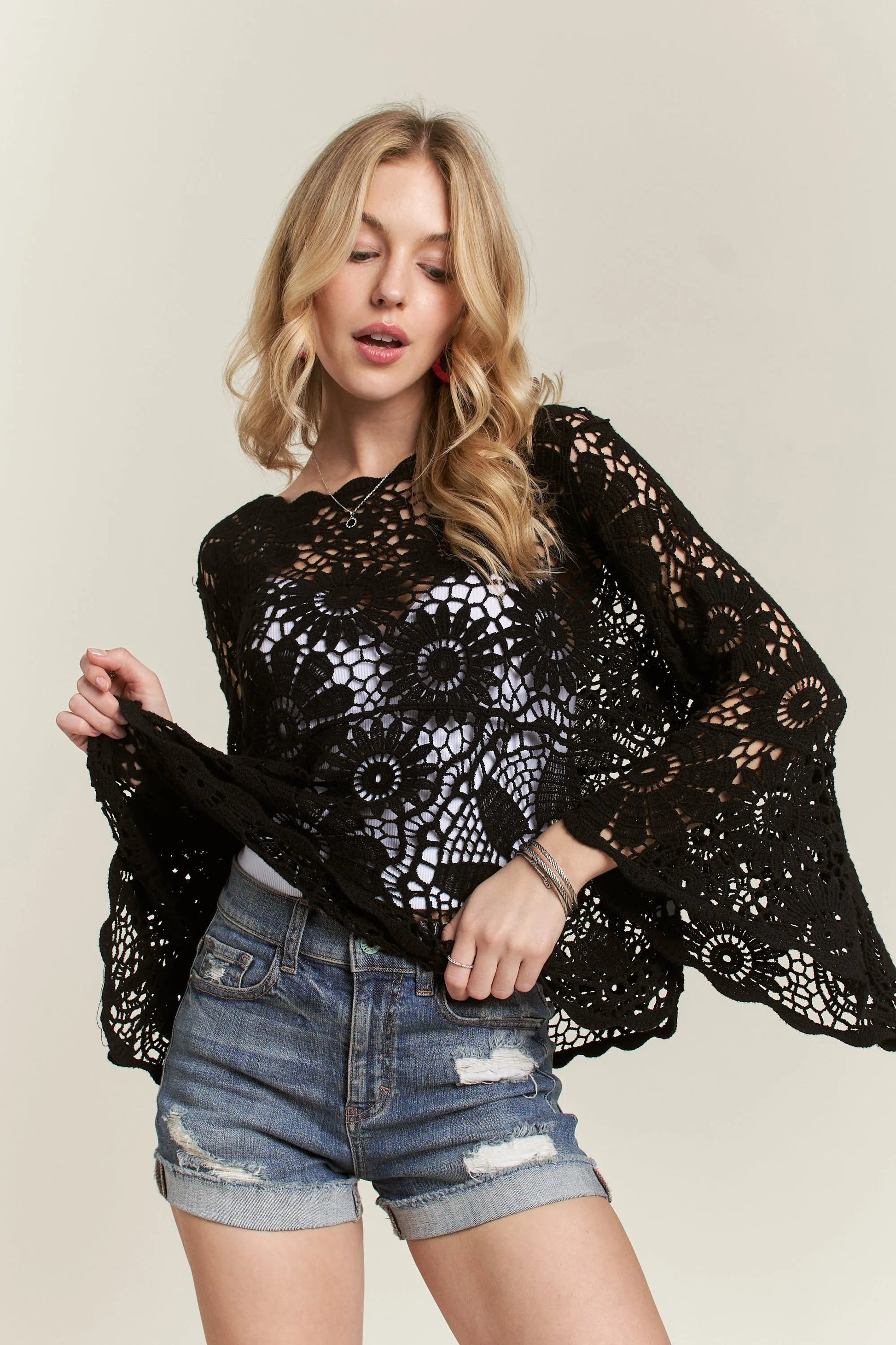 ADORA Bell Sleeve Crochet Top