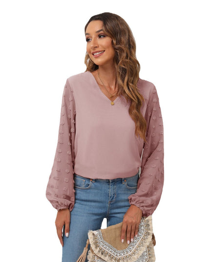 Swiss Dot Balloon Sleeve Blouse