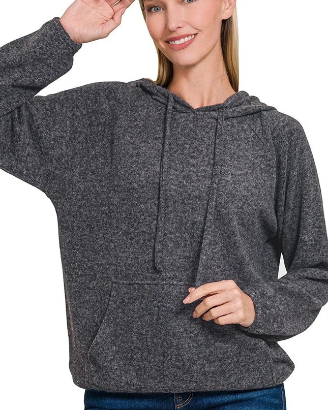 Zenana Brushed Hacci Melange Hooded Sweater