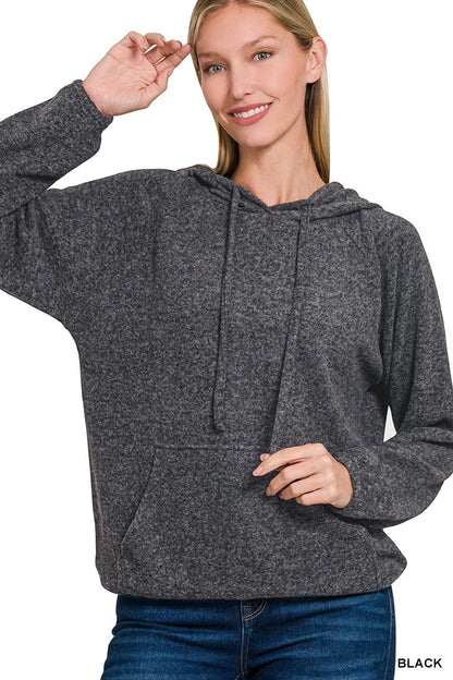Zenana Brushed Hacci Melange Hooded Sweater