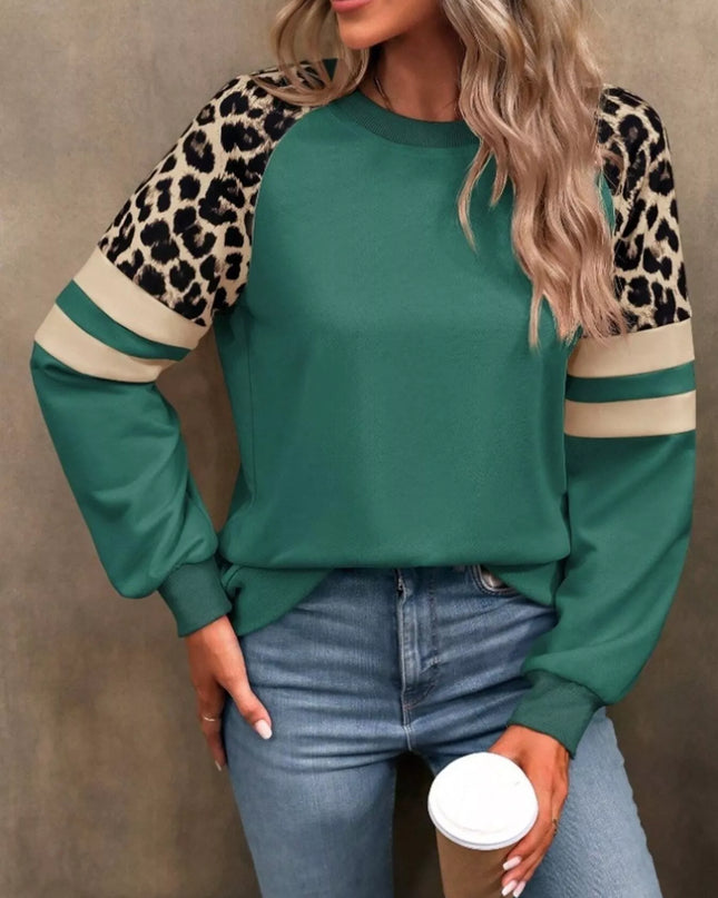 Leopard Round Neck Raglan Sleeve Sweatshirt