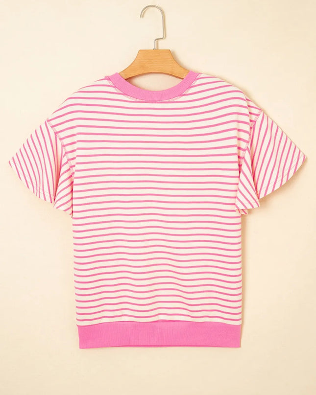 Striped Flounce Sleeve Casual Blouse