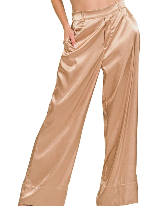 Zenana Wide-Leg Satin Pants