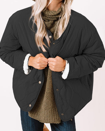 Long Sleeve Button Front Winter Coat Black
