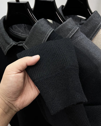 Men's Plus Size Ribbed Knit Collared Neck Sweater