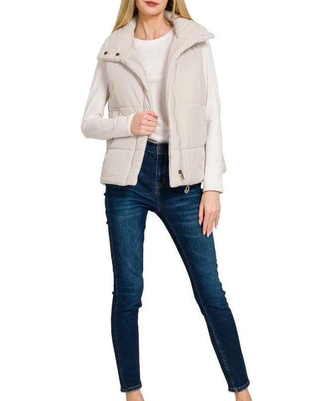 Zenana High Neck Zip-Up Vest Coat