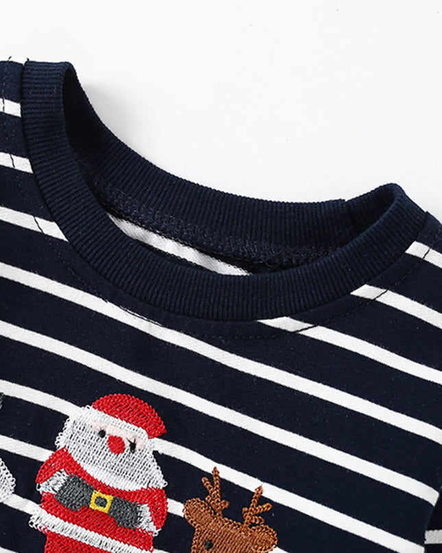 Children's Christmas Embroidered Striped Sweatshirt